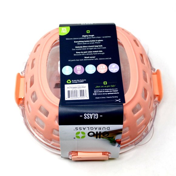 2PK OF Ello GLASS 5 Cup Lunch Bowl Food Storage Container, Peach - Picture 7 of 8